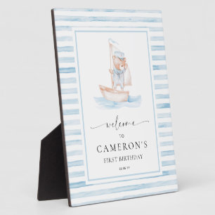 Sailor Bear Blue Strip Willkommen Fotoplatte