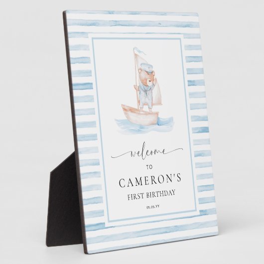 Sailor Bear Blue Strip Willkommen Fotoplatte (Seite)