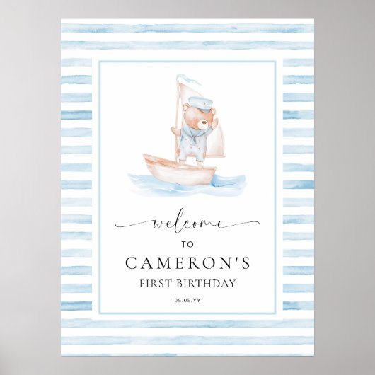 Sailor Bear Blue Strip Willkommen Poster (Vorne)