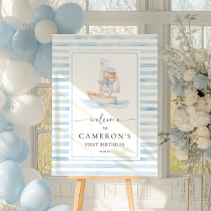 Sailor Bear Blue Strip Willkommen Poster