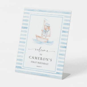 Sailor Bear Blue Strip Willkommen Sockelschild