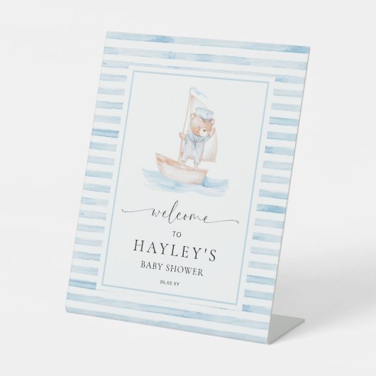 Sailor Bear Blue Strip Willkommen Sockelschild (Vorderseite)