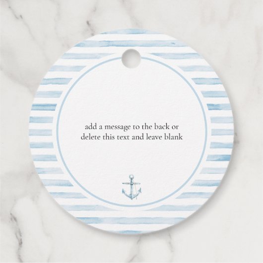 Sailor Bear Blue Stripe Baby Dusche Geschenkanhänger (Rückseite)