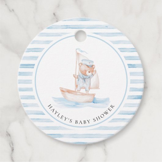 Sailor Bear Blue Stripe Baby Dusche Geschenkanhänger (Vorderseite)