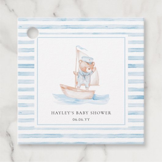 Sailor Bear Blue Stripe Baby Dusche Geschenkanhänger (Vorderseite)