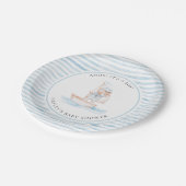 Sailor Bear Blue Stripe Baby Dusche Pappteller (Schrägansicht)