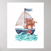 Sailor Bear Boat Waves Nautical Summer Boy Kinderz Poster (Vorne)