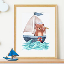 Sailor Bear Boat Waves Nautical Summer Boy Kinderz