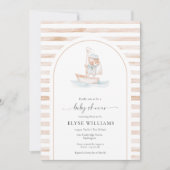 Sailor Bear Tan Stripe Babydusche Einladung (Vorderseite)