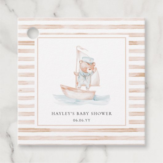 Sailor Bear Tan Stripe Babydusche Geschenkanhänger (Vorderseite)