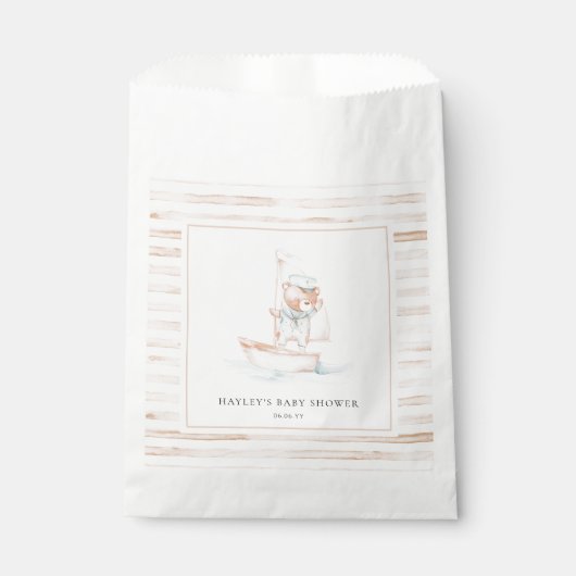 Sailor Bear Tan Stripe Babydusche Geschenktütchen (Vorderseite)