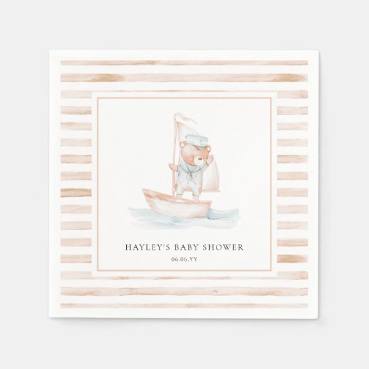 Sailor Bear Tan Stripe Babydusche Serviette (Vorderseite)