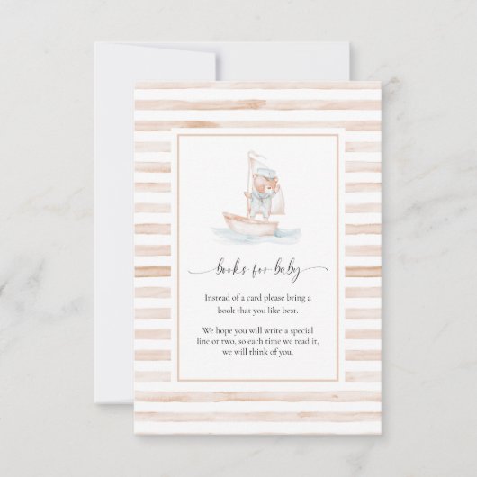 Sailor Bear Tan Stripe Books Anfrage Einsteckkarte Einladung (Vorderseite)