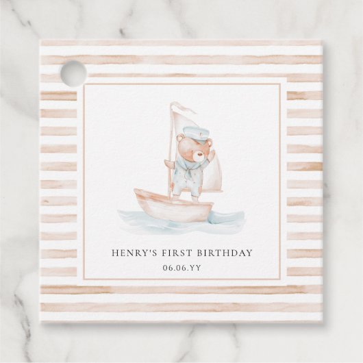 Sailor Bear Tan Stripe Geburtstag Geschenkanhänger (Vorderseite)