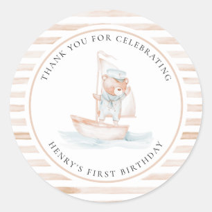 Sailor Bear Tan Stripe Geburtstag Runder Aufkleber
