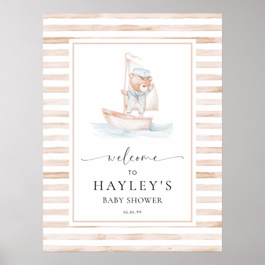 Sailor Bear Tan Stripe Willkommen Poster (Vorne)