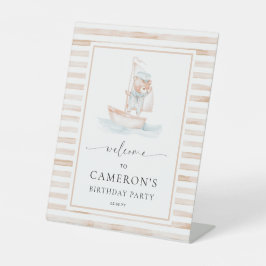 Sailor Bear Tan Stripe Willkommen Sockelschild