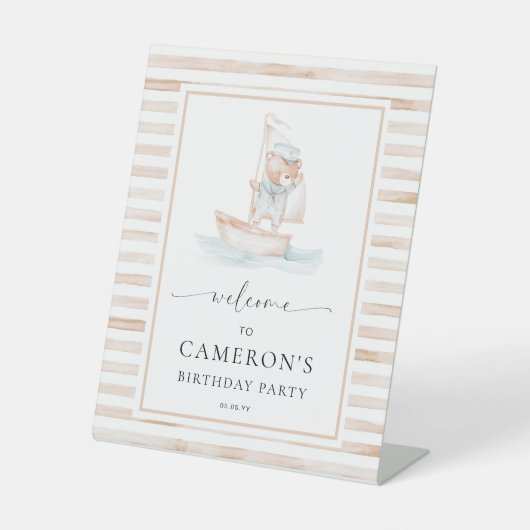 Sailor Bear Tan Stripe Willkommen Sockelschild (Vorderseite)