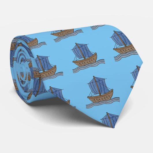 Sailor! Blue Sailing Ship Necktie Krawatte (Gerollt)