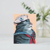 Sailor Cat Nautical Tabby Cat Malerei Postkarte (Stehend Vorderseite)