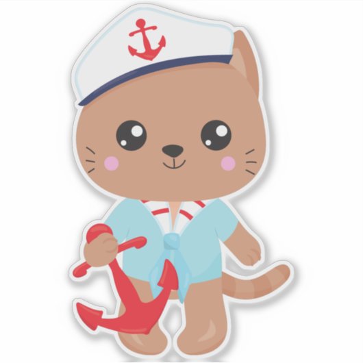Sailor Cat, Sailor Hat, Niedlich Cat, Bootsführer Aufkleber (Vorderseite)