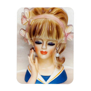 Sailor Girl Head Vase Pink Bows Long Blonde Hair Magnet