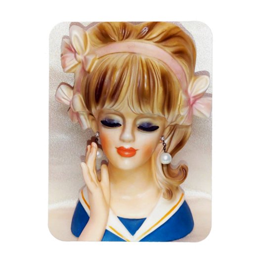 Sailor Girl Head Vase Pink Bows Long Blonde Hair Magnet (Vertikal)