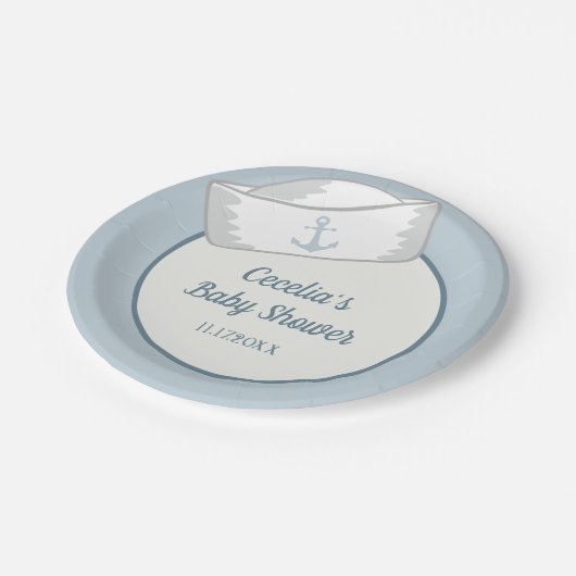 Sailor Hat Boy Nautical Baby Dusche Pappteller (Schrägansicht)