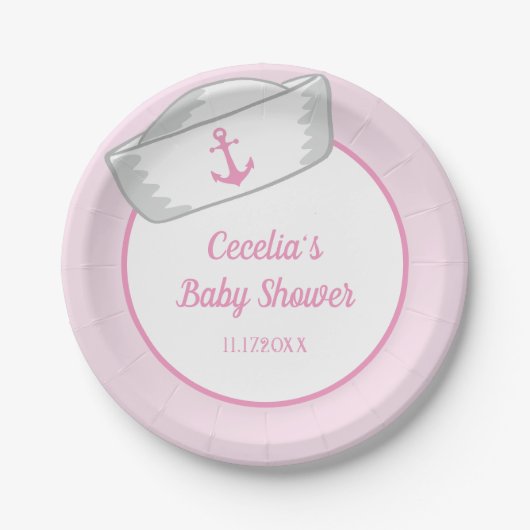 Sailor Hat Girl Nautical Baby Shower Pappteller (Vorderseite)