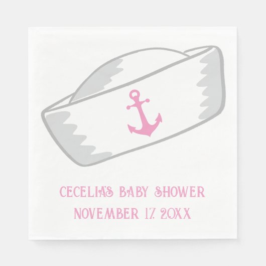 Sailor Hat Girl Nautical Baby Shower Serviette (Vorderseite)