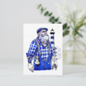 Sailor Holding Bell Standing Near Coastal Lighthou Postkarte (Stehend Vorderseite)