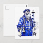 Sailor Holding Bell Standing Near Coastal Lighthou Postkarte (Vorne/Hinten)