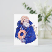 Sailor Holding Lifebuoy Wearing Orange Knit Cap Postkarte (Stehend Vorderseite)