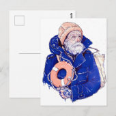 Sailor Holding Lifebuoy Wearing Orange Knit Cap Postkarte (Vorne/Hinten)