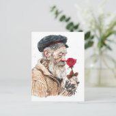 Sailor Holding Red Rose In Romantisailor; bottle s Postkarte (Stehend Vorderseite)