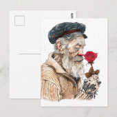 Sailor Holding Red Rose In Romantisailor; bottle s Postkarte (Vorne/Hinten)