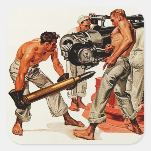 Sailor Hunks Laden der Big Gun Quadratischer Aufkleber (Vorderseite)