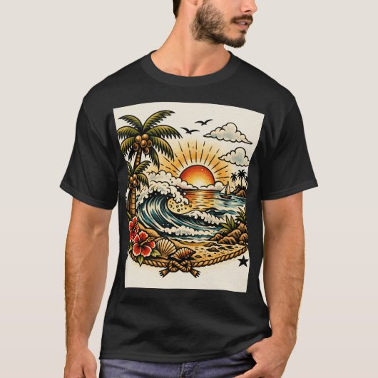 Sailor Jerry Tropical Paradise Tattoo Art T-Shirt (Vorderseite)
