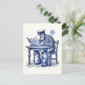 Sailor liest eine Zeitung am Tisch Postkarte (Stehend Vorderseite)