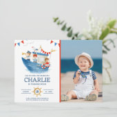 Sailor Nautical Summer Foto Einladung (Stehend Vorderseite)