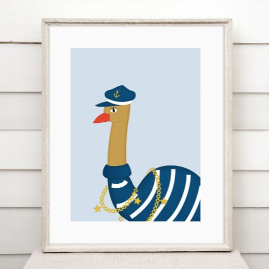 Sailor Ostrich – Scandinavian Nautical Nursery Poster