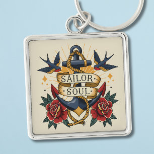 "Sailor Soul" Anker-Tattoo-Kunst - Vintage-Nautik Schlüsselanhänger