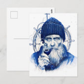 Sailor Steering Wooden Ship Wheel With Pipe Postkarte (Vorne/Hinten)