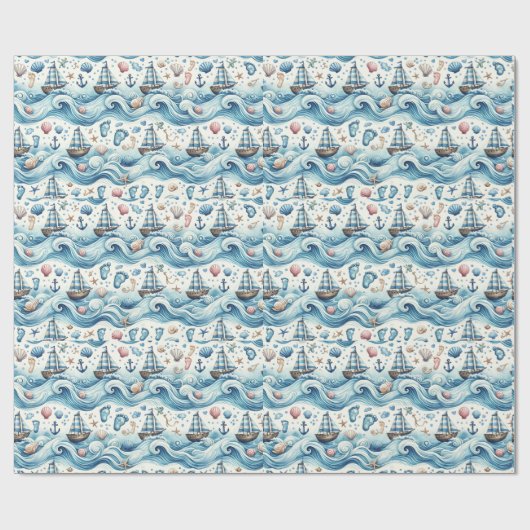 Sailor Themed Baby Boy Wrapping Paper Geschenkpapier (Flach)