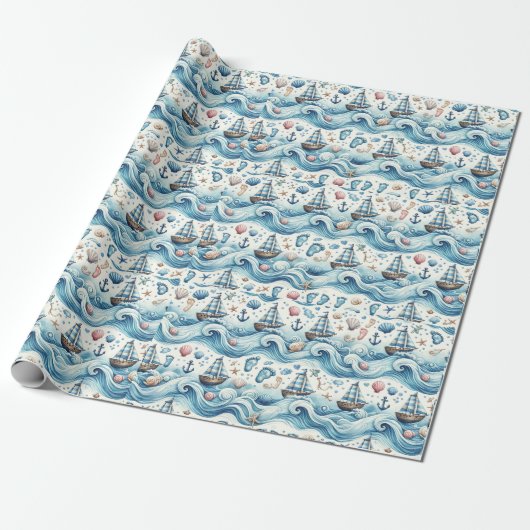 Sailor Themed Baby Boy Wrapping Paper Geschenkpapier (Ungerollt)