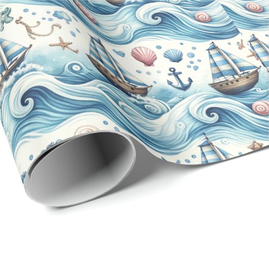 Sailor Themed Baby Boy Wrapping Paper Geschenkpapier (Rolleneckpunkt)