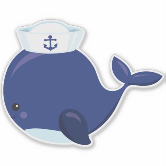 Sailor Whale, Little Whale, Niedlicher Wal, Blauer Aufkleber (Vorderseite)