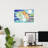 SAILOR'S FANTASY MERMAID RIDING MERHORSE, SEEPFERD POSTER (Heimbüro)