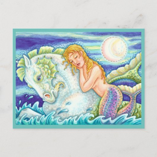 SAILOR'S FANTASY MERMAID RIDING MERHORSE, SEEPFERD POSTKARTE (Vorderseite)
