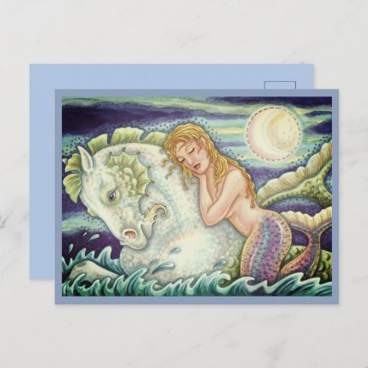 SAILOR'S FANTASY MERMAID RIDING MERHORSE, SEEPFERD POSTKARTE (Vorne/Hinten)
